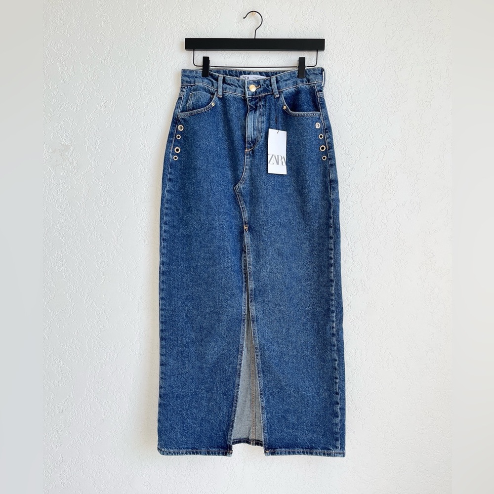 Zara Z1975 Eyelet Long Denim Skirt